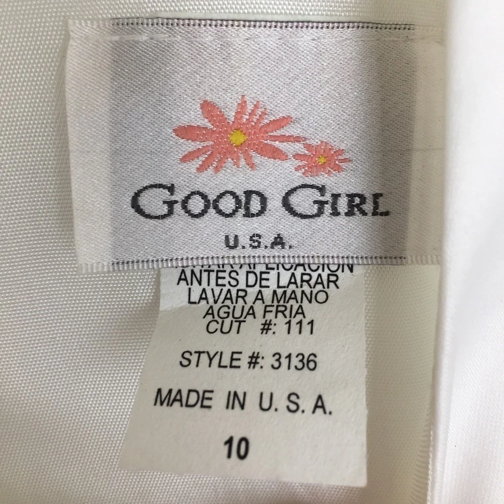 First Communion Dress White Sheer Satin Overlay Tank Pearl Flower Appliqué Sz 10